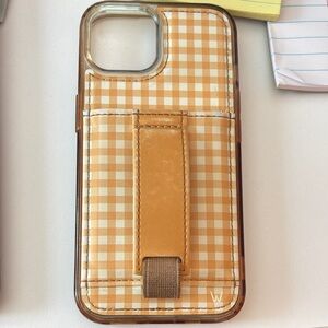 Walli yellow and white  Checkered Phone Case with Strap iPhone 15